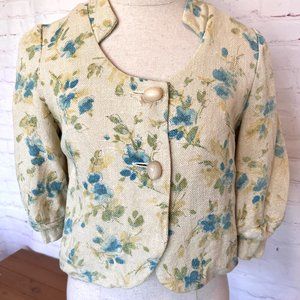70's Soft Yellow Crop Button Up Top - Size Small